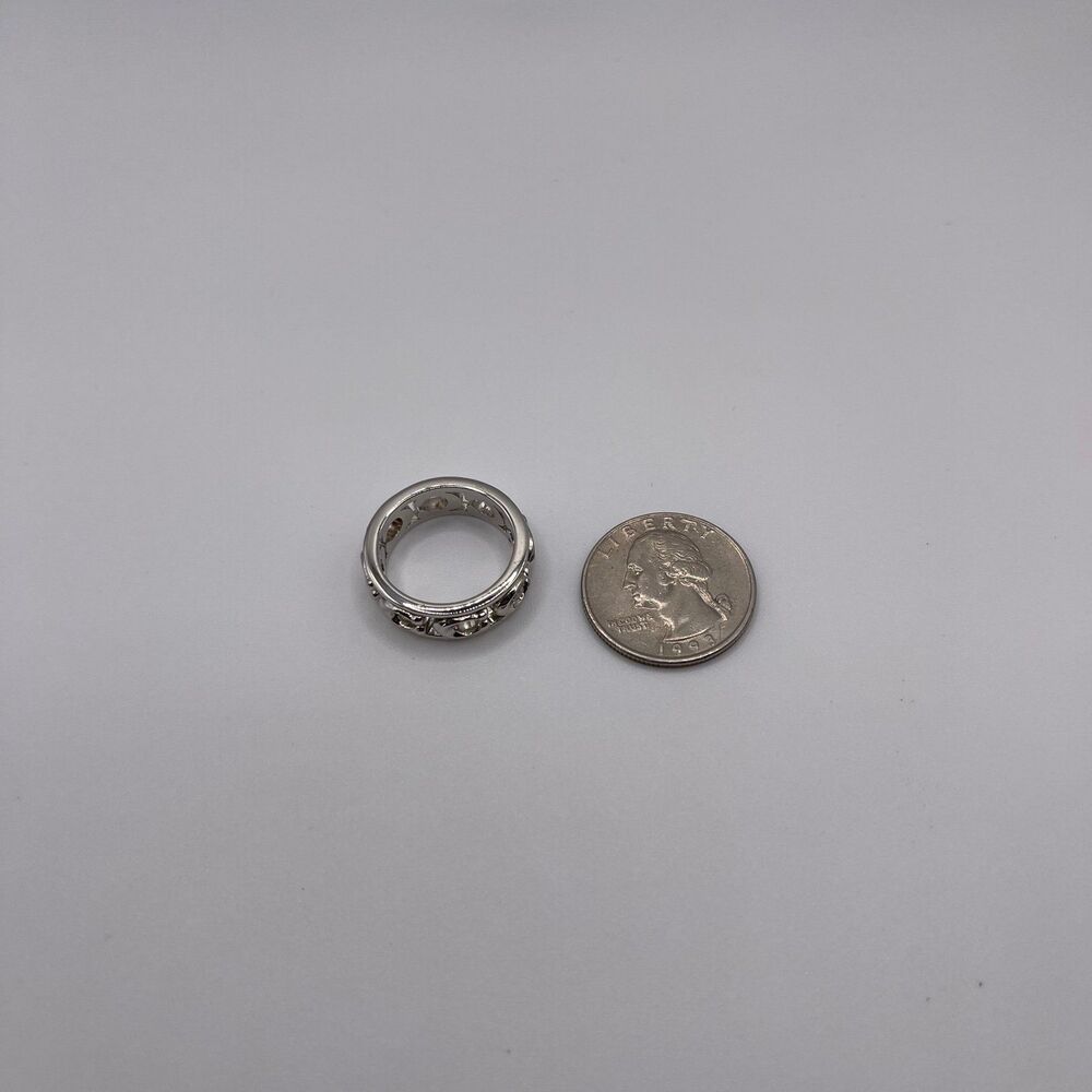 COACH Women’s Silver Pierced Signature Logo Ring - Picture 4 of 12